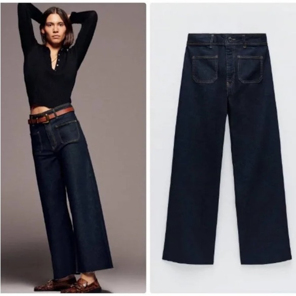 Zara The Marine Straight Patch Pocket Jeans